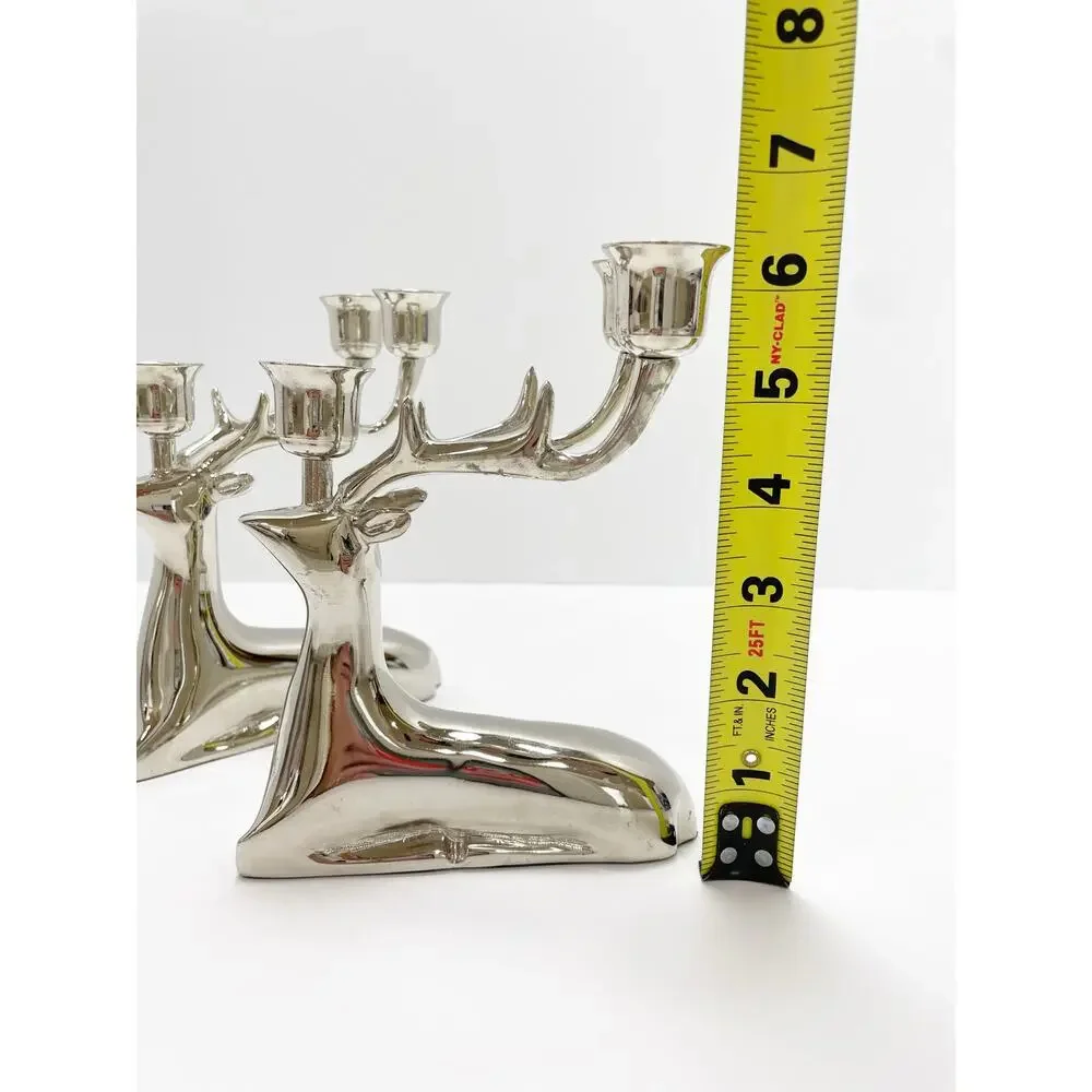 Target Reindeer Candelabra Candles Sliver Stick Holder Holds 3 Christmas Set